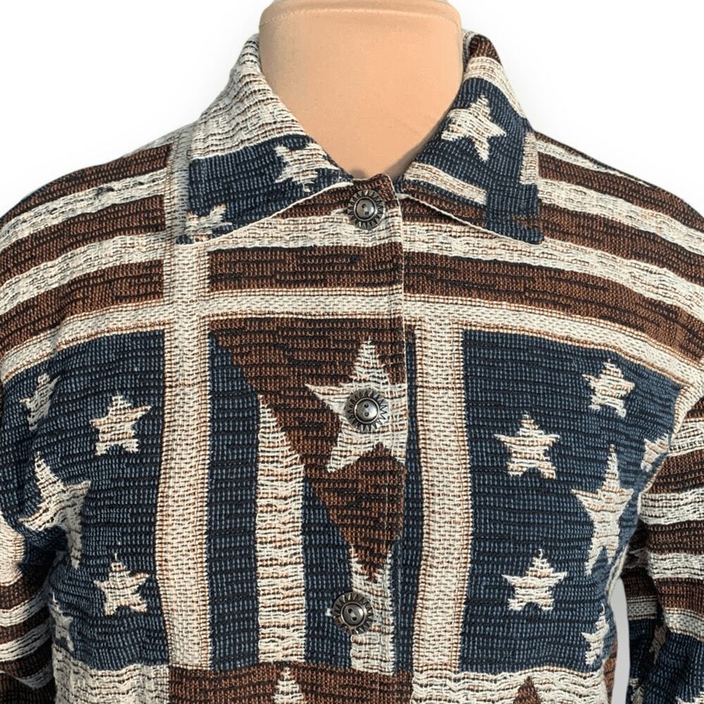 Vintage Star-Spangled Bomber Jacket - Blue, Brown, Cream - Picture 5 of 11